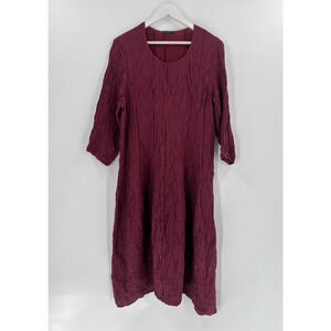 Grizas Dress Womens XL Purple Red Claret Silk Linen Crinkle Lagenlook Stretchy
